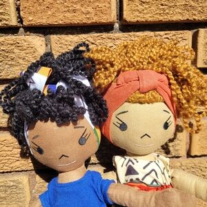 2 Harperlman Dolls Handmade Linen 14” Both No Shoes|The Darker One No Purse/Bag